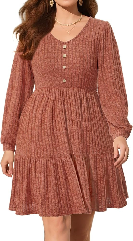 Pinup Fashion Plus Size Fall Dress Women - Long Sleeve Sweater Casual Winter Knee Length Dress wi... | Amazon (US)