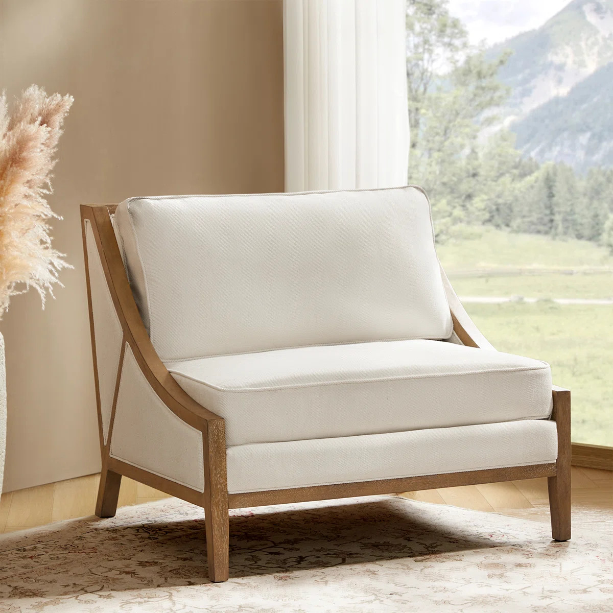 Theoren 37.5"W Farmhouse Oversize Solid Wood Accent Chair | Wayfair North America