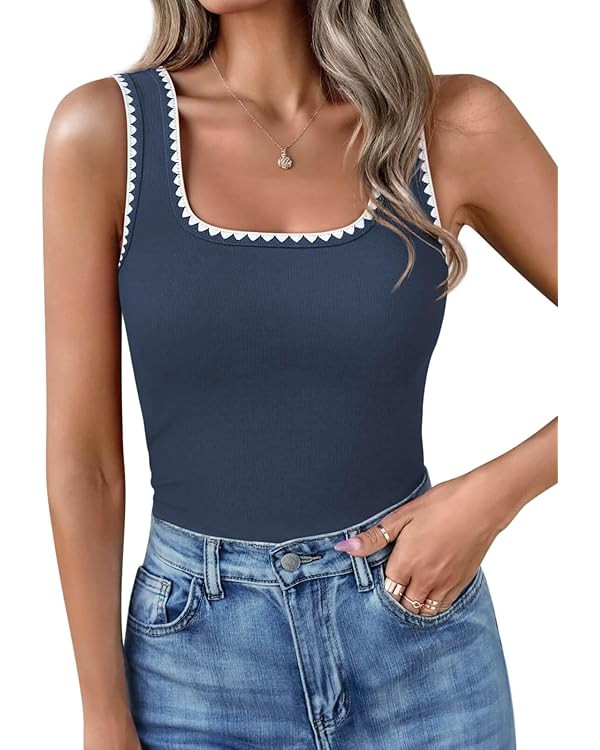 Yousify Women’s Square Neck Tank Tops 2025 Summer Sleeveless Shirts Casual Slim Fitted Color Bl... | Amazon (US)