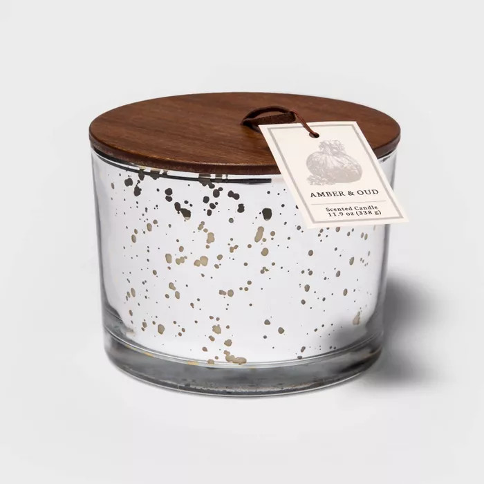 11.9oz Lidded Mercury Glass Jar 3-Wick Amber and Oud Candle - Threshold™ | Target