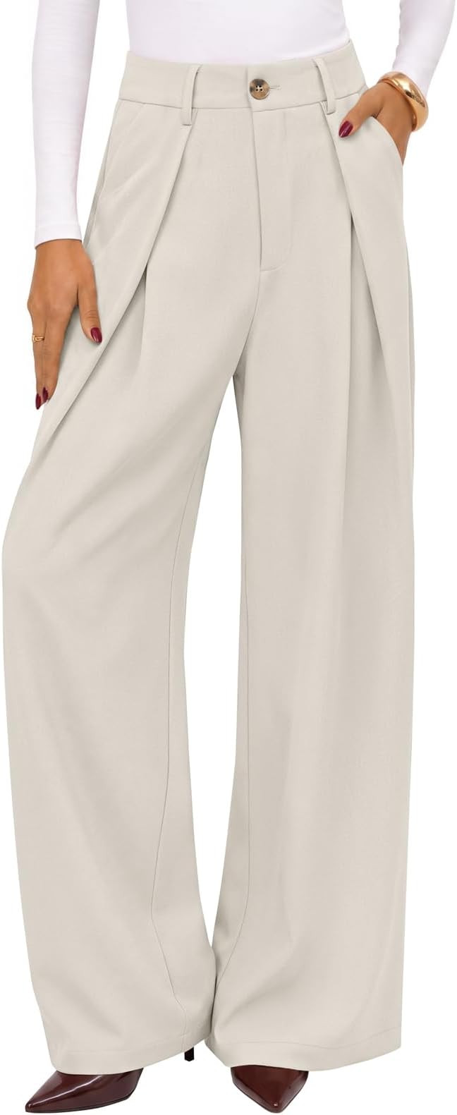 MEROKEETY Womens Wide Leg Palazzo Dress Pants Elastic High Waisted Trousers | 2026, Pleated Slack... | Amazon (US)