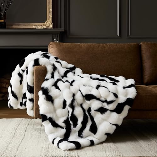 WDCOZY Zebra Animal Print Bubble Throw Blanket, Luxury Faux Rabbit Fur Mink Plush Throw for Couch, Sofa and Bed, Soft Fluffy Fuzzy Cozy Blanket for Women, Thick and Warm, 60x80 inches, 950 GSM | Amazon (US)