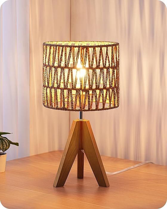 EDISHINE Small Table Lamp Bedside Lamp Nightstand Lamp
        Boho, Natural Style, Rattan Wood, ... | Amazon (US)