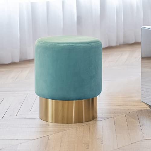 Art Leon Small Round Velvet Ottoman, Upholstered with Gold Plating Base Footstool Rest Extra Seat, P | Amazon (US)