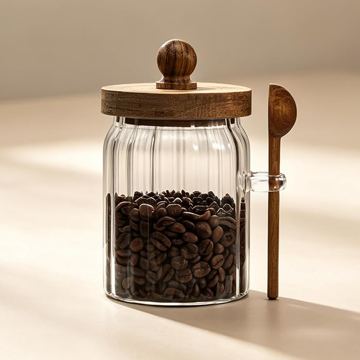 Vintage Glass Jar with Wooden Spoon&Lid, 19 fl.oz, Coffee Storage Canister | Amazon (US)