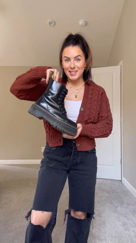 Casual weekend fall outfit - s in cardi, m in tank, 27 reg jeans - 20% off AF with code AFKATHLEEN

#docmartens #sweater #falloutfits #boots

#LTKSeasonal #LTKshoecrush #LTKunder100