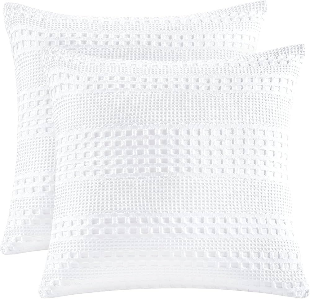 PHF 100% Cotton Waffle Weave Euro Sham Covers, 2 Pack 26" x 26" Pillow Covers for Elegant Home De... | Amazon (US)