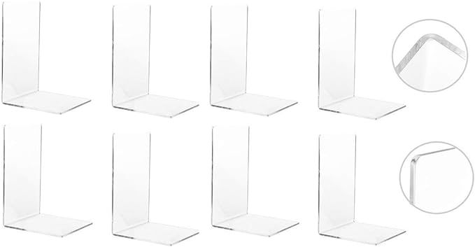 CY craft 8 Pieces/4 Pairs Bookends,Clear Acrylic Bookends for Shelves,Heavy Duty Book Ends and De... | Amazon (US)