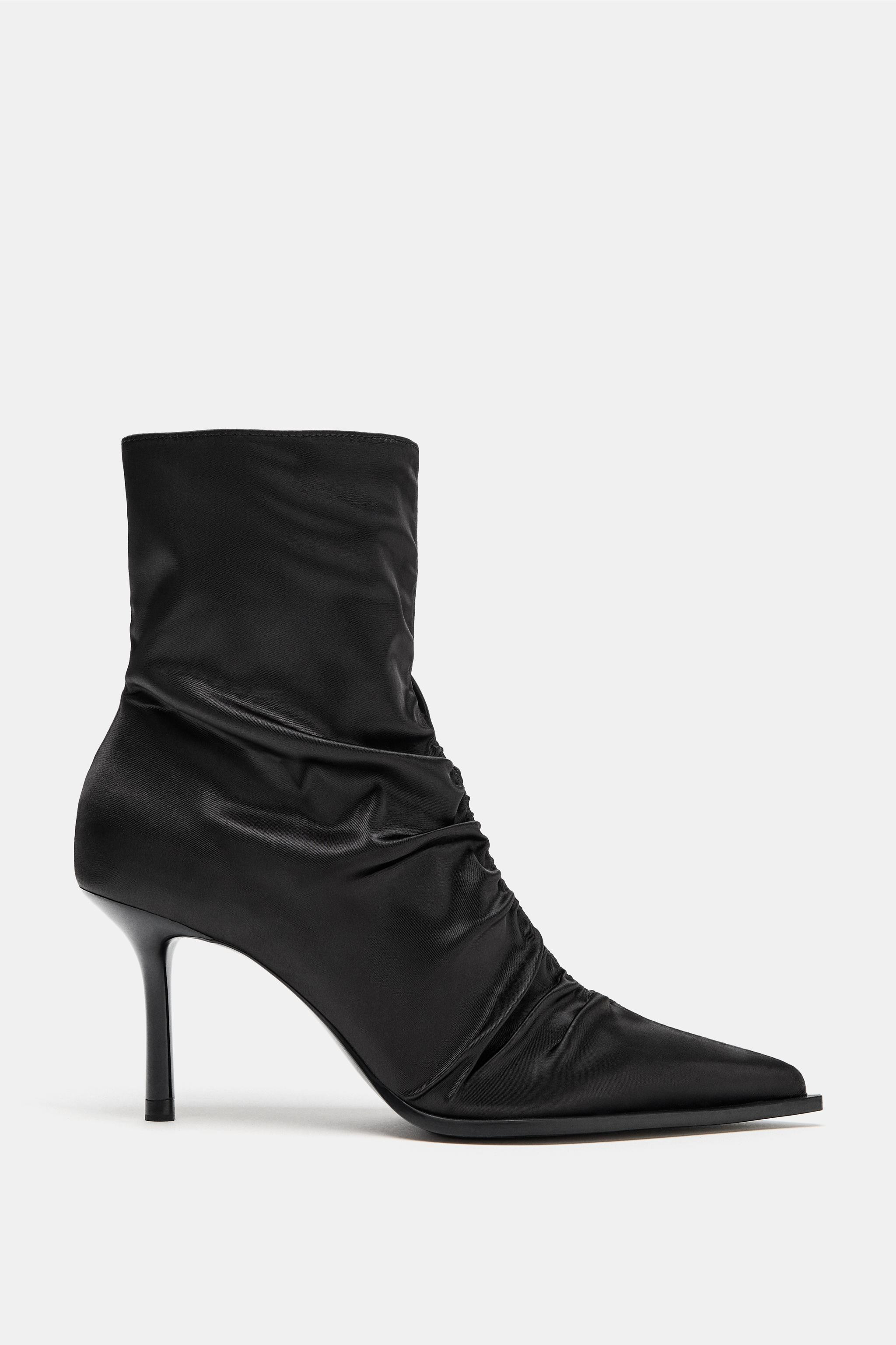 SATIN-EFFECT RUCHED HEELED ANKLE BOOTS | Zara US