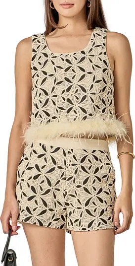 English Factory Crochet Lace Feather Crop Tank | Nordstrom | Nordstrom