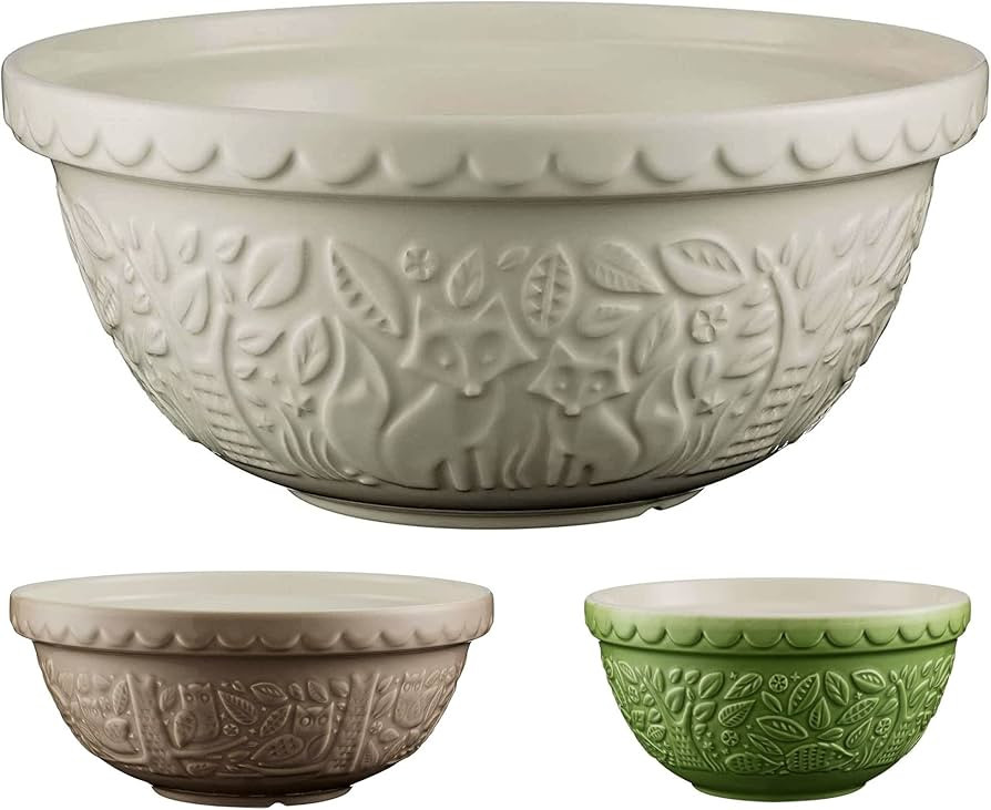 Mason Cash In the Forest S12 (4.25 Qt) Embossed Mixing Bowl | Fox (Cream) | Amazon (US)
