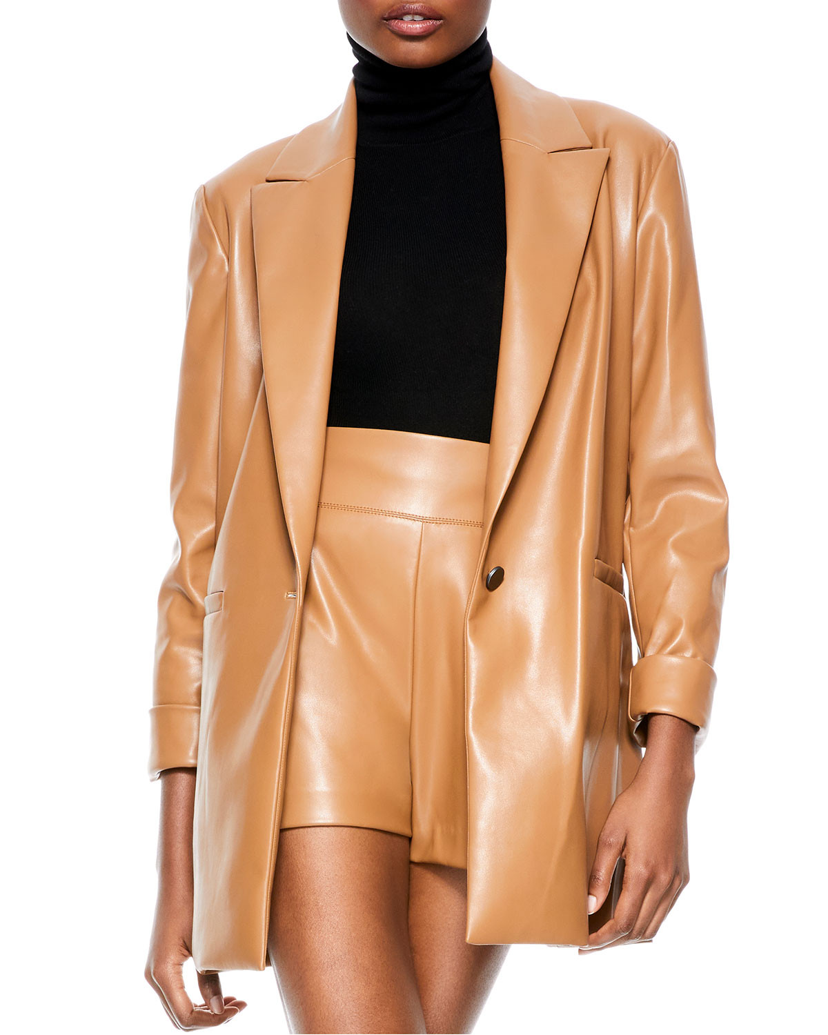 Dunn Vegan-Leather Rolled-Cuff Blazer | Neiman Marcus