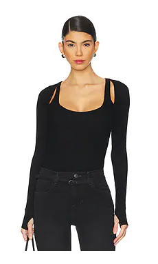 Michael Lauren Stanfield Long Sleeve Fitted Scoop Neck With Cutouts in Black from Revolve.com | Revolve Clothing (Global)