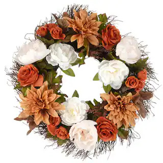 22" Orange & Cream Dahlia & Rose Wreath by Ashland® | Michaels | Michaels Stores