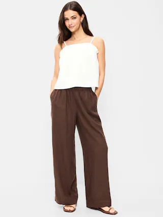 High-Waisted Linen-Blend Super Wide-Leg Pants | Old Navy (US)