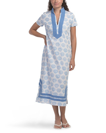 Short Sleeve Classic Shell Printed Maxi Dress For Women, Cotton | TJ Maxx