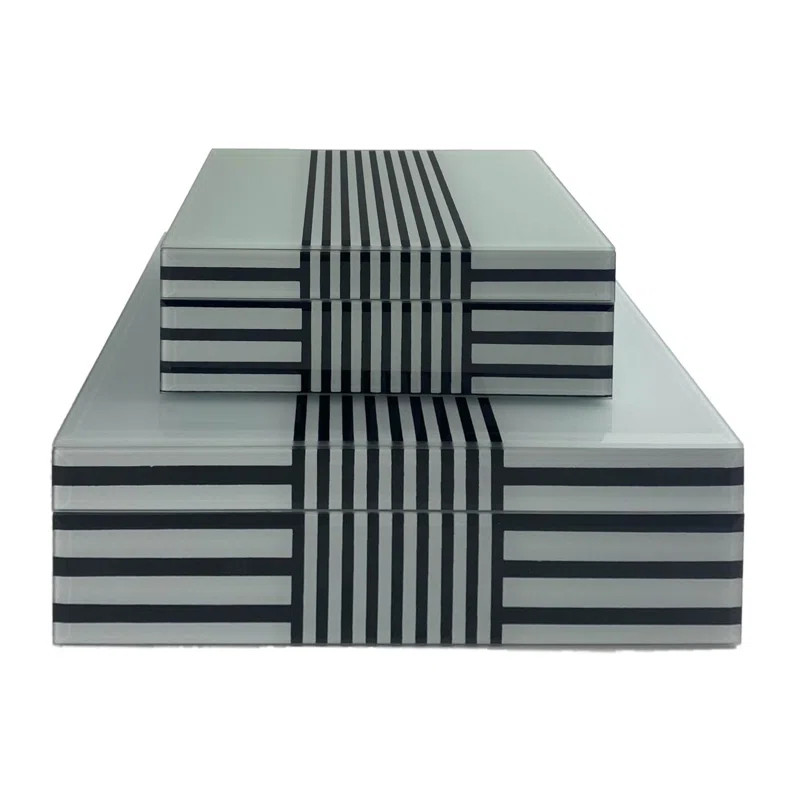 Set of 2 Decorative Storage Boxes Contemporary Black and White Striped Wooden Boxes | Joss & Main