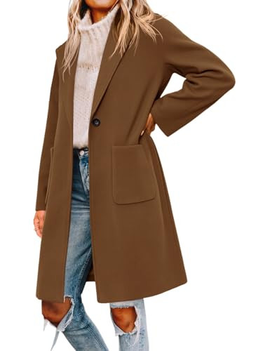 Tankaneo Womens Pea Coat Notched Lapel Single Breasted Long Jacket Winter Casual Trench Coat Outerwear | Amazon (US)