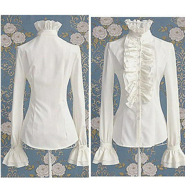 Women's Blouses Spring OL Office Fashion Shirts High Neck Frilly Ruffles Cuffs Pleated Tunic Tops... | Walmart (US)