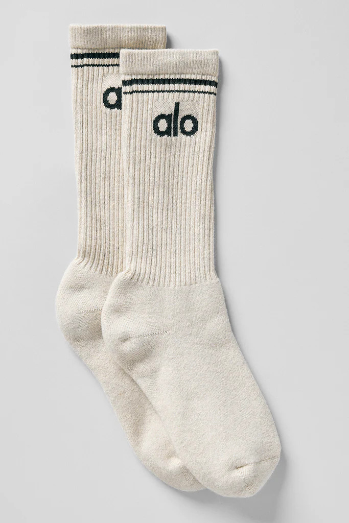 Unisex Throwback Sock - Oatmeal Heather/Charcoal Green | Alo Yoga (US)