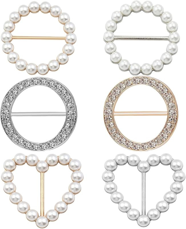 6 Pack Silk Scarf Clip,T-Shirt Clips for Women,Simulated Pearl Round Clip | Amazon (US)