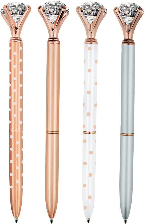 4 Pcs Rose Gold Pen with Big Diamond/Crystal,Metal Ballpoint Pen,Rose Gold White and Silver,Schoo... | Amazon (US)