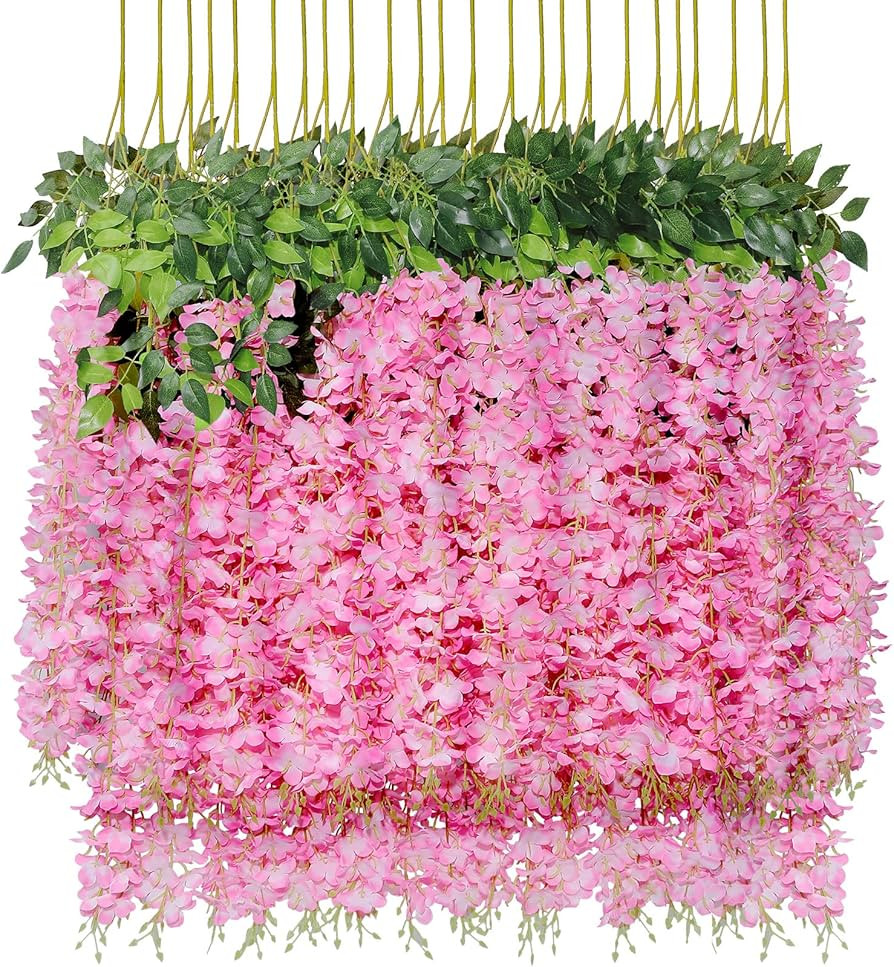 U'Artlines 24 Pack (Total 86.4 Feet) Artificial Fake Wisteria Vine Rattan Hanging Garland Silk Fl... | Amazon (US)