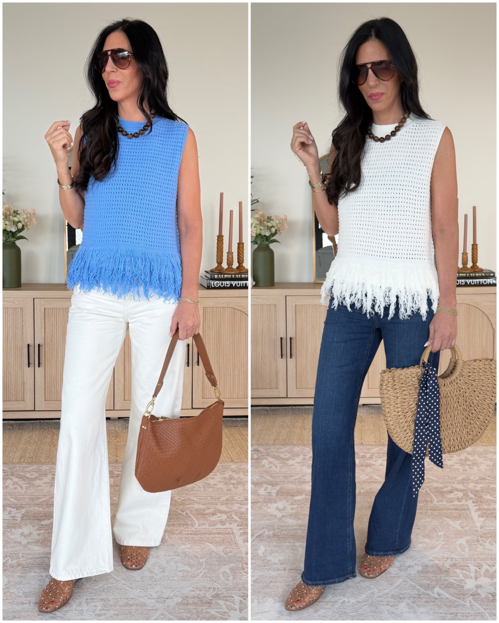 The Amazon top that needs to be in your rotation - wearing a small 
Levi white denim - 27 x 32 
Quince denim (has stretch) 27 x 32
