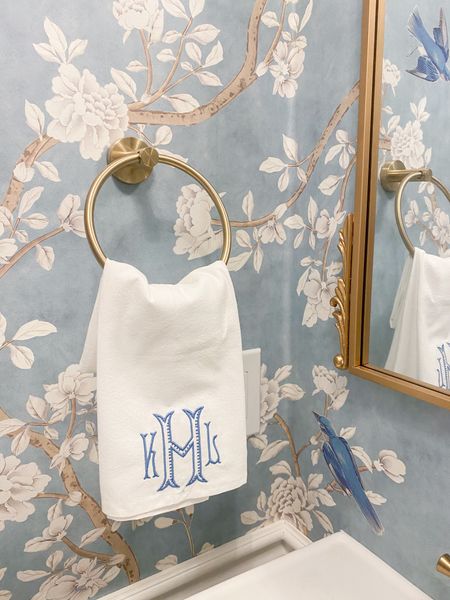 It’s all in the details! ✨ Love how this powder bath is all coming together! Thank you @monogrambymorgan for perfectly matching our @wallpaperie pattern to the towels! Just have a few final touches and then this bathroom will be complete! 

• #homedecor #monogram #embroidery #wallpaper #wallpaperie #grandmillenial #grandmillenialstyle #interiordesign #powderbath #diy #custom 

#LTKSeasonal #LTKunder100 #LTKhome