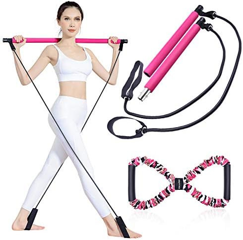 BQYPOWER Pilates Bar Kit with Resistance Band for Portable Home Gym Workout, 3-Section Yoga Pilat... | Amazon (US)