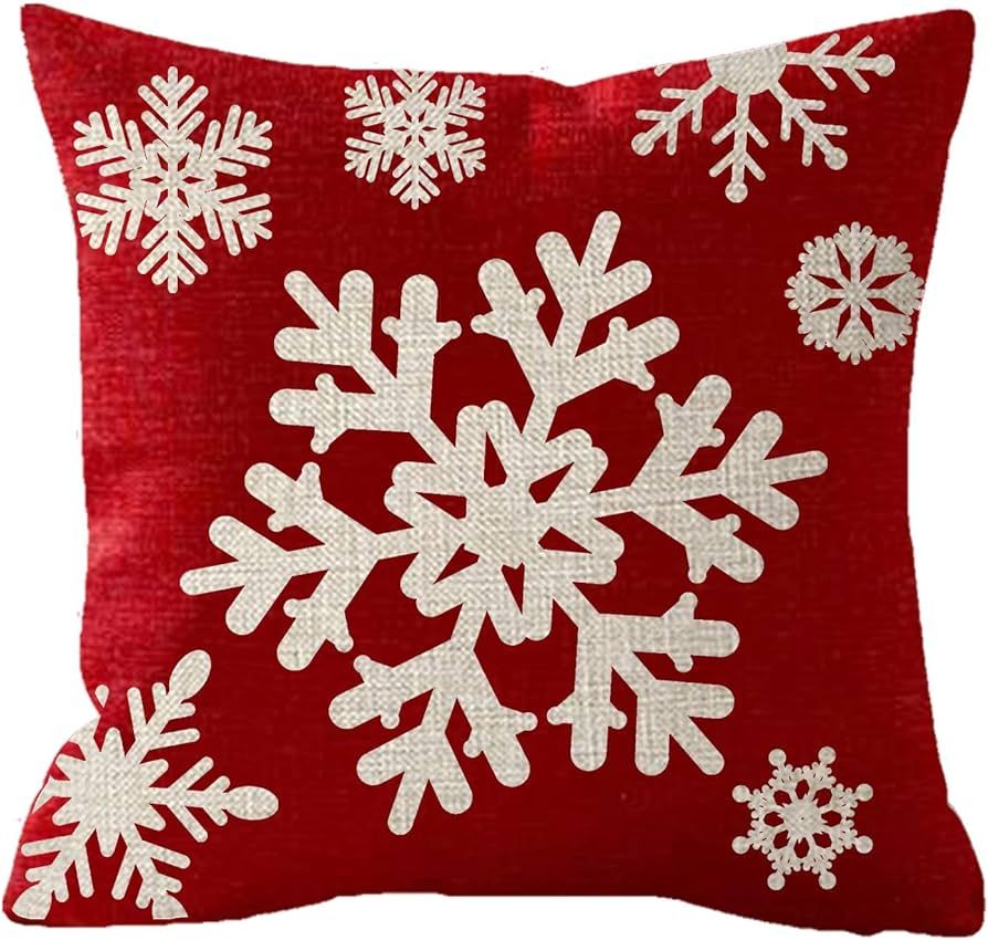 Newhomestyle Throw Pillow Cover Happy Holidays Beautiful Snowflakes Baby Its Cold Outside Red Lin... | Amazon (US)