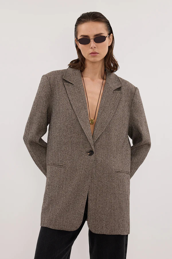 FRANKIE CHOC OVERSIZED TWEED BOYFRIEND BLAZER | DISSH