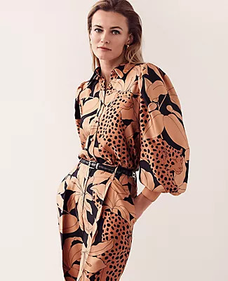 Ann Taylor Petite Cat Print Voluminous Collared Shirt | Ann Taylor (US)