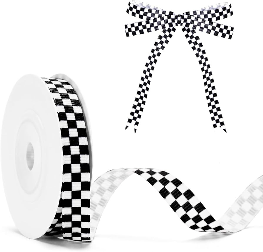 KINGLAKE Black and White Checkered Ribbon - Racing Car Theme Black Grosgrain Buffalo Plaid Ribbon... | Amazon (US)