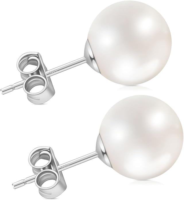 Pearl Earrings for Women, Hypoallergenic 925 Silver Post Studs | Shell Pearl Stud Earrings, Nicke... | Amazon (US)