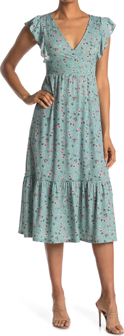 VELVET TORCH Smock Waist Ruffle Sleeve Midi Dress | Nordstromrack | Nordstrom Rack