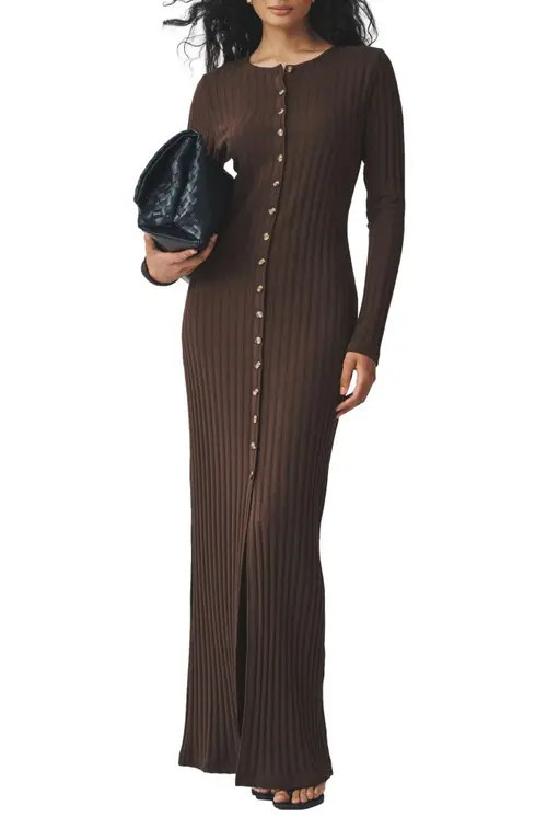 NEXT Long Sleeve Rib Maxi Dress in Brown at Nordstrom, Size 4 Us | Nordstrom