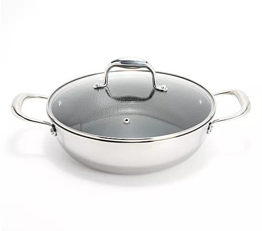 Fabio Viviani 3.5-qt Tri-Ply S/S Ceramic Nonstick Etched Sauteuse w/ Lid - QVC.com | QVC