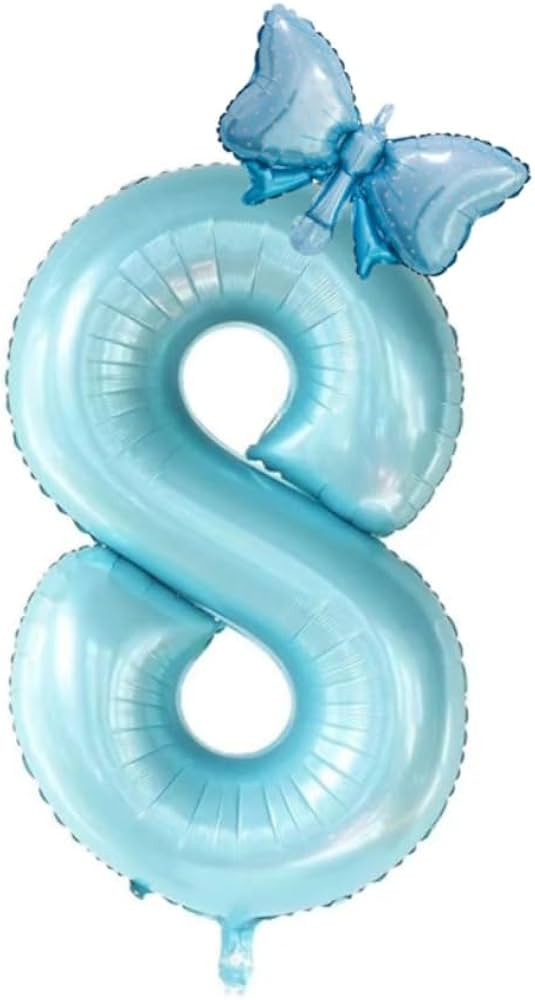 40inch Light Blue Butterfly Number 8 balloons, Giant Big Foil Mylar Helium Numbers Balloons 8, Bu... | Amazon (US)