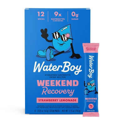 Waterboy Hydration + Weekend Recovery Vegan Dietary Supplement Powder - Strawberry Lemonade - 2.75oz/12ct | Target