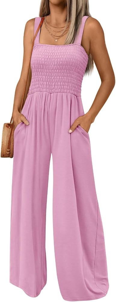 AUTOMET Jumpsuits for Women Casual Jumpers Summer Rompers Sleeveless Loose High Waist Wide Leg Ov... | Amazon (US)