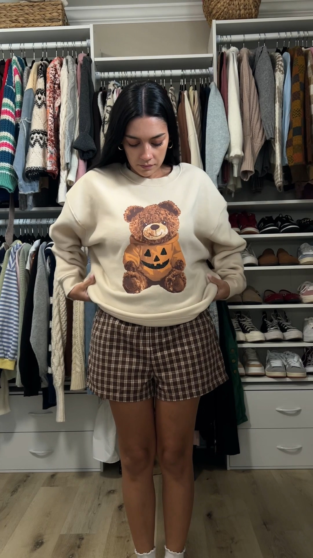 nothing says fall casual like a teddy bear sweatshirt from Target 🐻🍂 paired with brown plaid shorts + brown converse for the perfect mix of cozy + playful 🤎 easy autumn outfit for coffee runs, errands, or just soaking up those crisp fall vibes 

#LTKSeasonal #LTKFindsUnder50 #LTKStyleTip