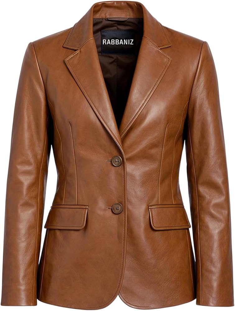 Leather Blazers for Women - Business Casual Coat - Real Lambskin Blazer Jackets for Women's | Amazon (US)