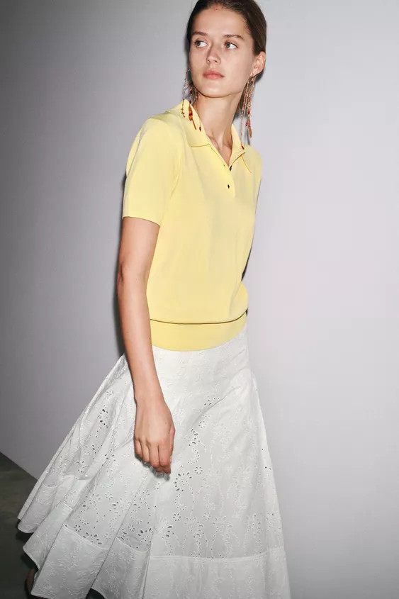 SHORT SLEEVE KNIT POLO TOP | Zara US