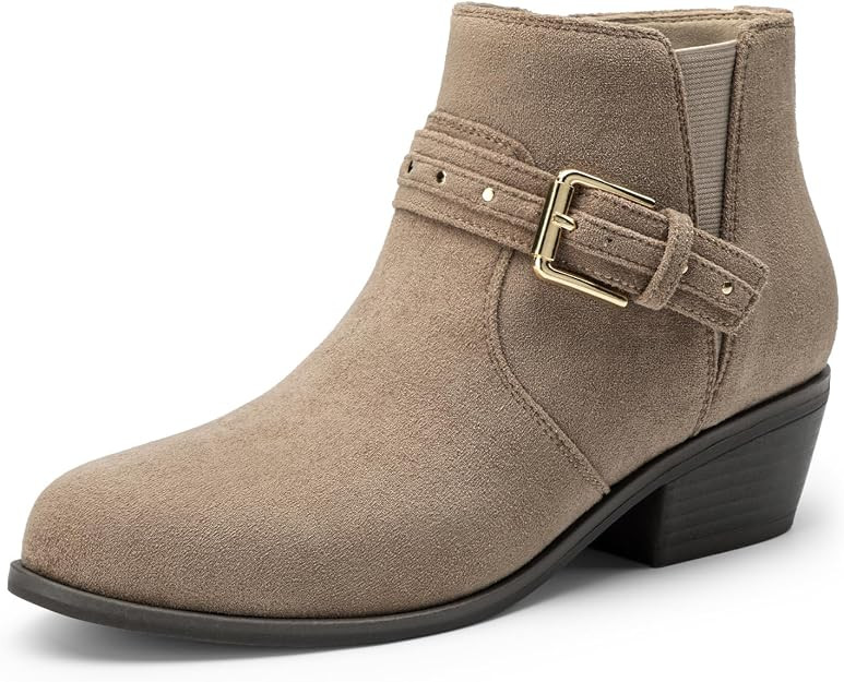 Women's Chunky Low Heel Ankle Boots with Side Zipper | Comfortable Fall Booties with Soft Support... | Amazon (US)