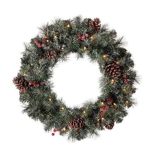 Glitzhome 24"" D Glittered Pine Cone Christmas Wreath with LED Lights | HSN