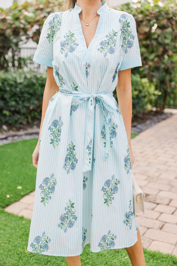 Remember You Fondly Blue Striped Midi Dress | The Mint Julep Boutique
