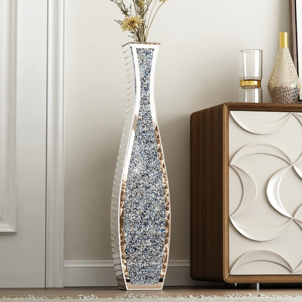 DeGrailly 36" H Mirrored Glass Floor Vase with Crushed Diamond | Wayfair North America