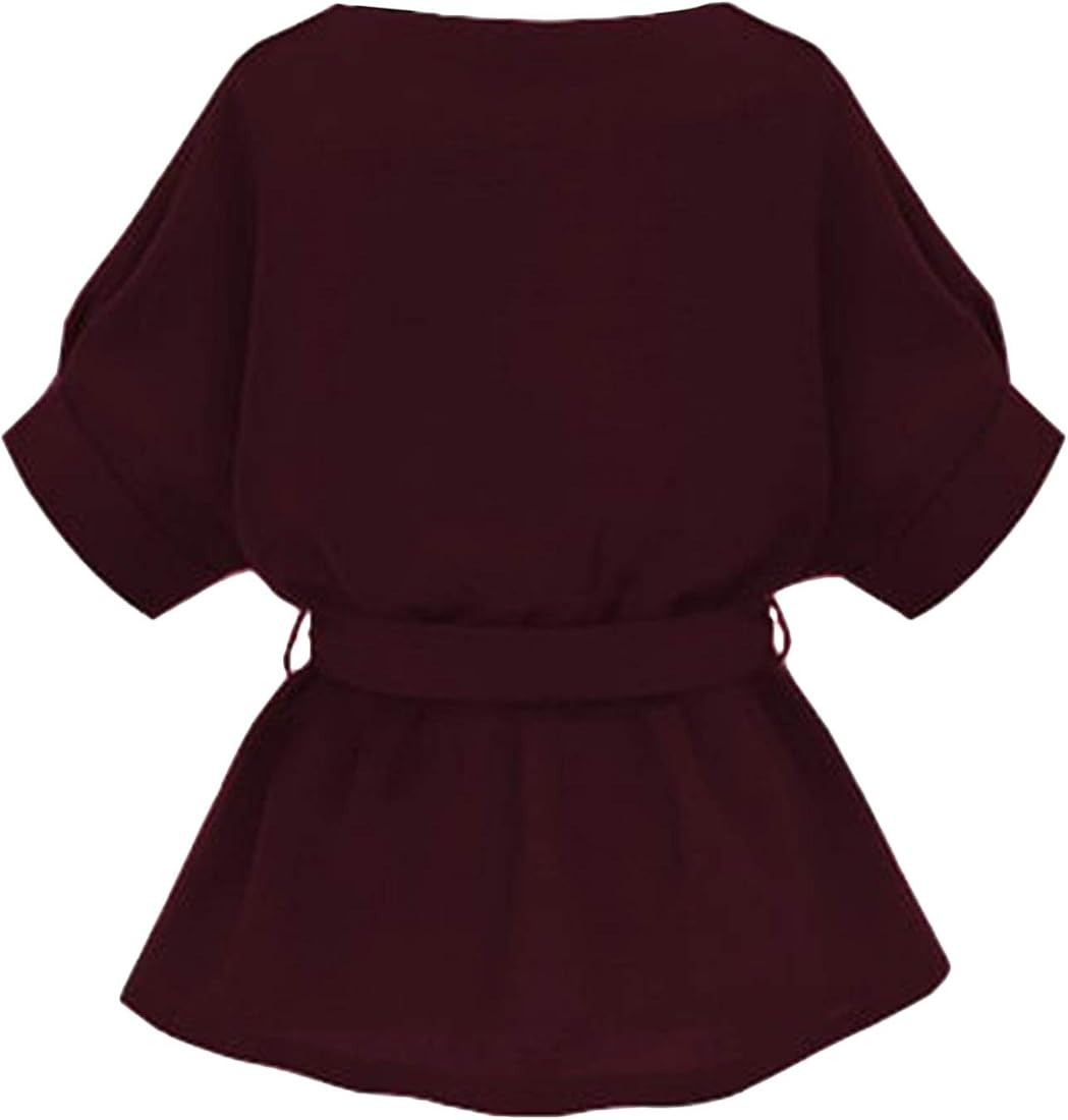 Milumia Women's Casual V Neckline Self Tie Short Sleeve Work Blouse Tunic Tops | Amazon (US)
