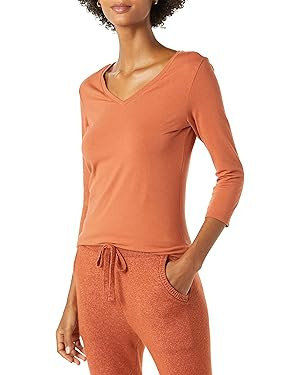 Amazon Essentials Women's Regular-Fit 3/4 Sleeve V-Neck T-Shirt (Available in Plus Size), Multipa... | Amazon (US)